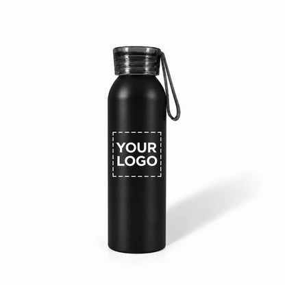 22 oz black aluminum water bottle with non-slip screw-on cap