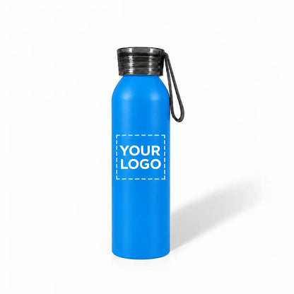 22 oz blue aluminum water bottle with non-slip screw-on cap