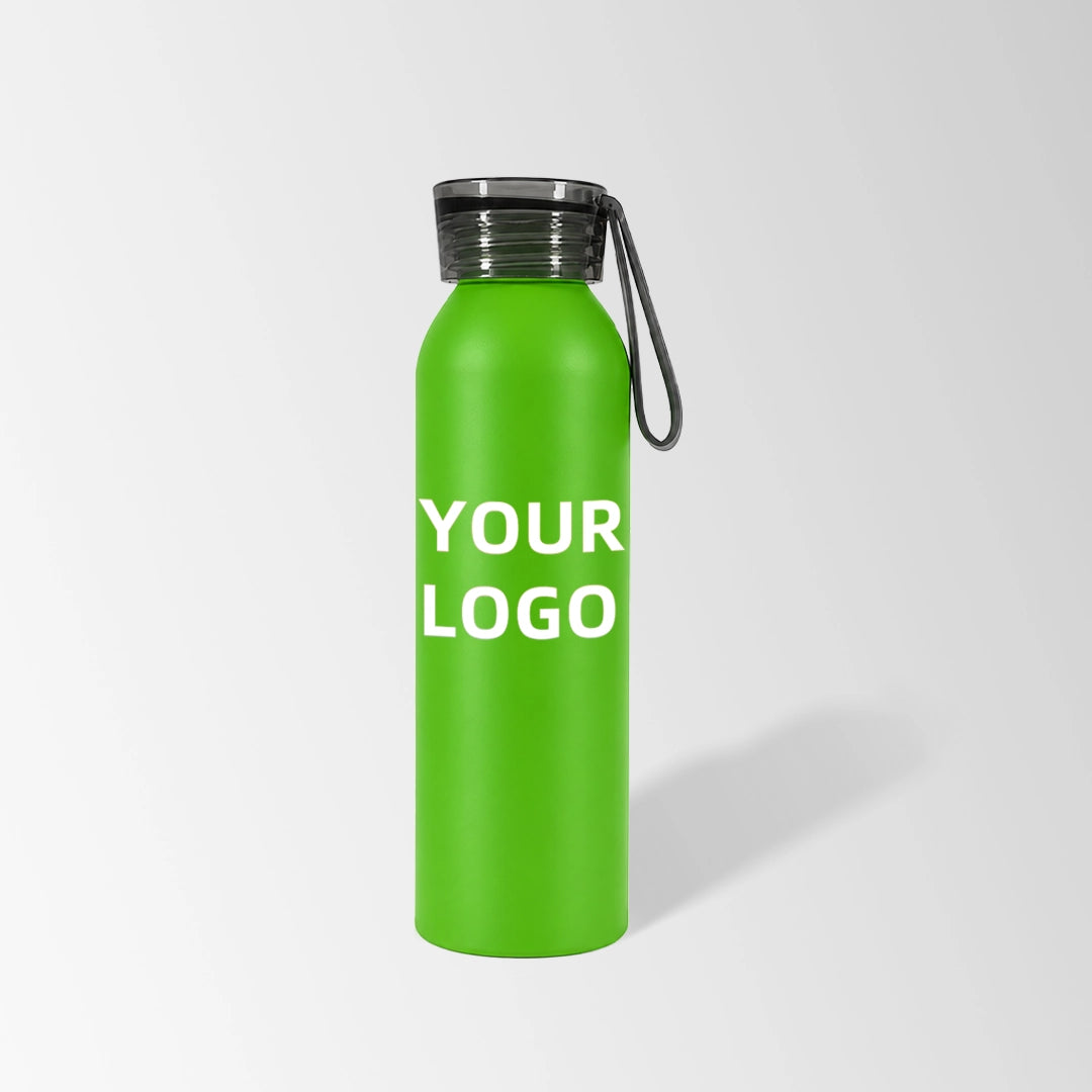 22 oz green aluminum water bottle with non-slip screw-on cap