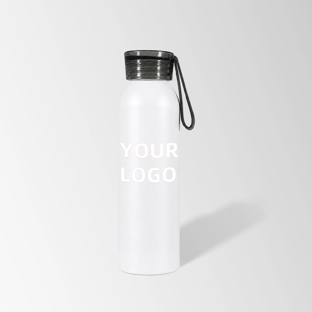22 oz white aluminum water bottle with non-slip screw-on cap