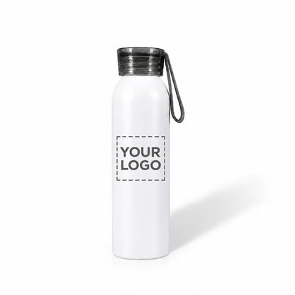 22 oz white aluminum water bottle with non-slip screw-on cap