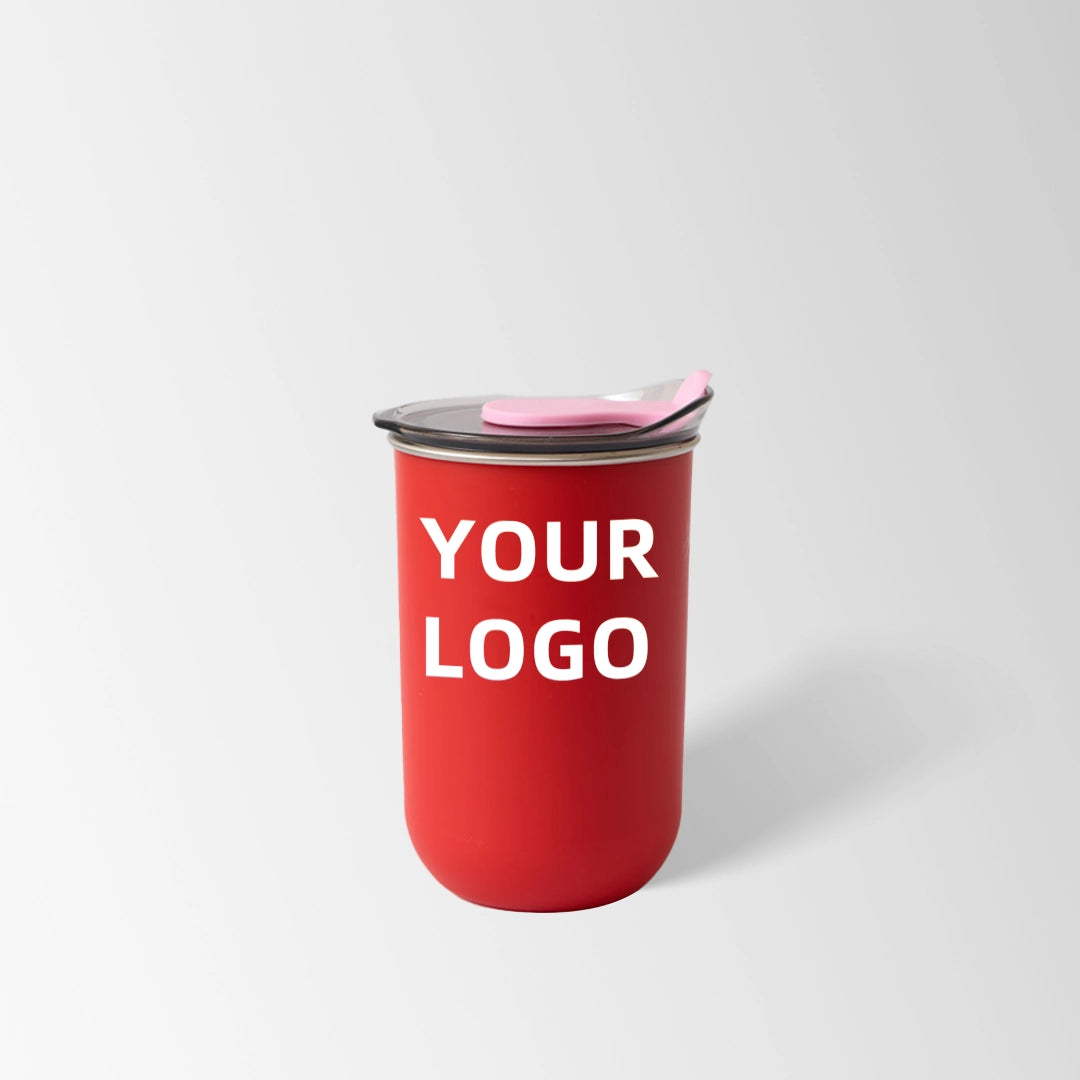 Red stainless steel coffee cup custom logo