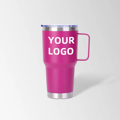 Magenta tumbler with handle custom logo