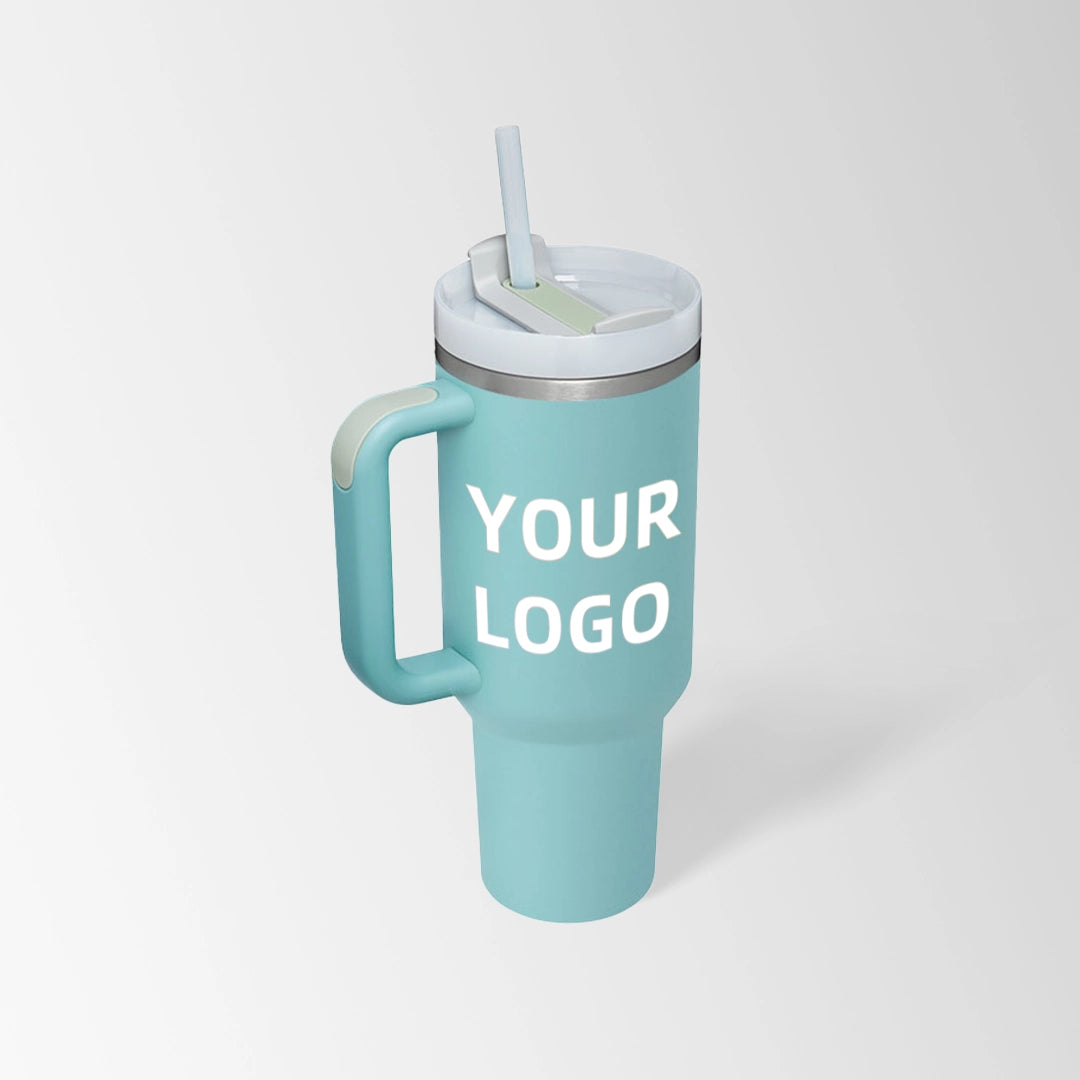 Lake blue insulated tumbler with handle custom logo