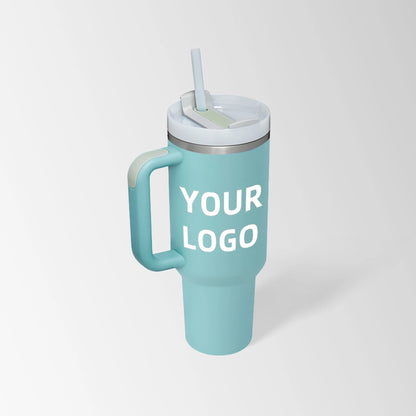 Lake blue insulated tumbler with handle custom logo