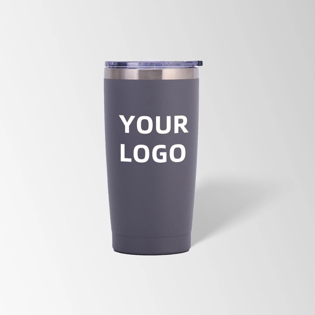 Charcoal gray vacuum insulated tumbler custom logo