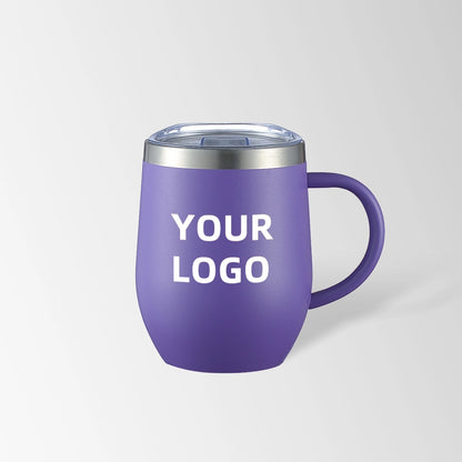 Purple insulated coffee mug with handle custom logo