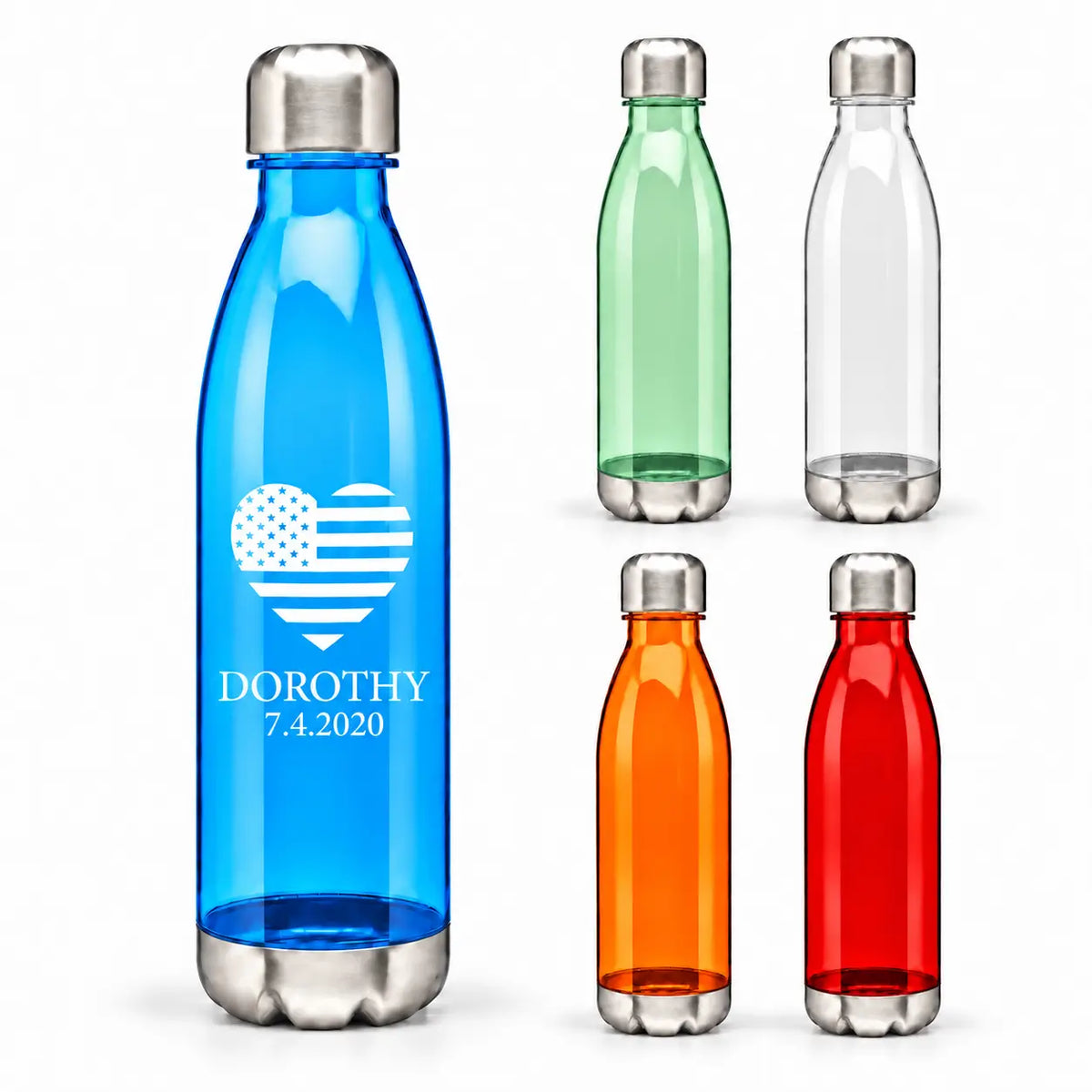 24 oz cola-shape plastic sports water bottles in multiple colors