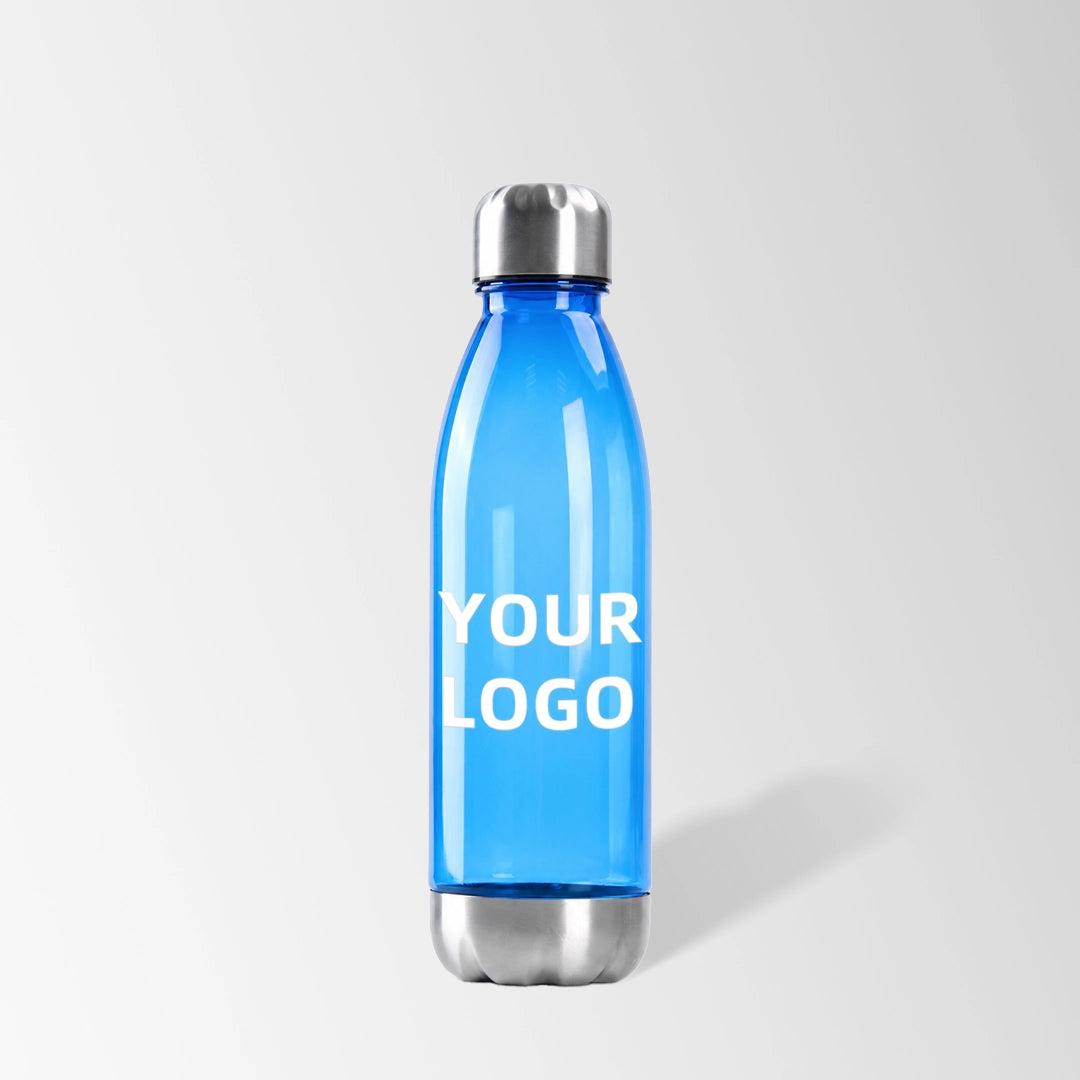 24 oz cola-shape plastic sports water bottle in blue