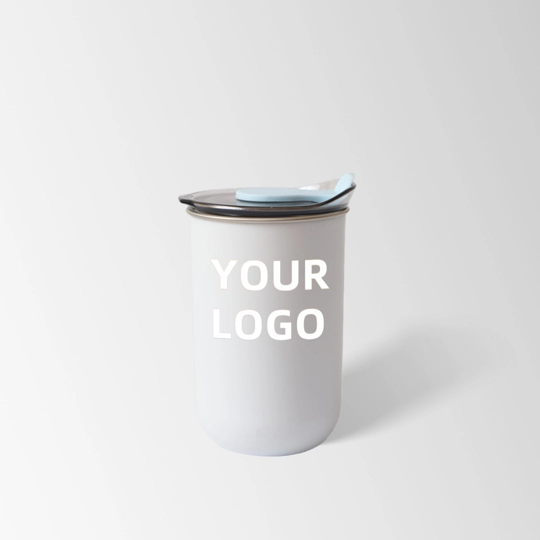 White stainless steel coffee cup custom logo