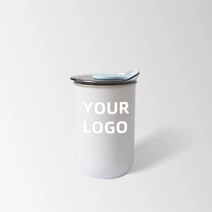 White stainless steel coffee cup custom logo
