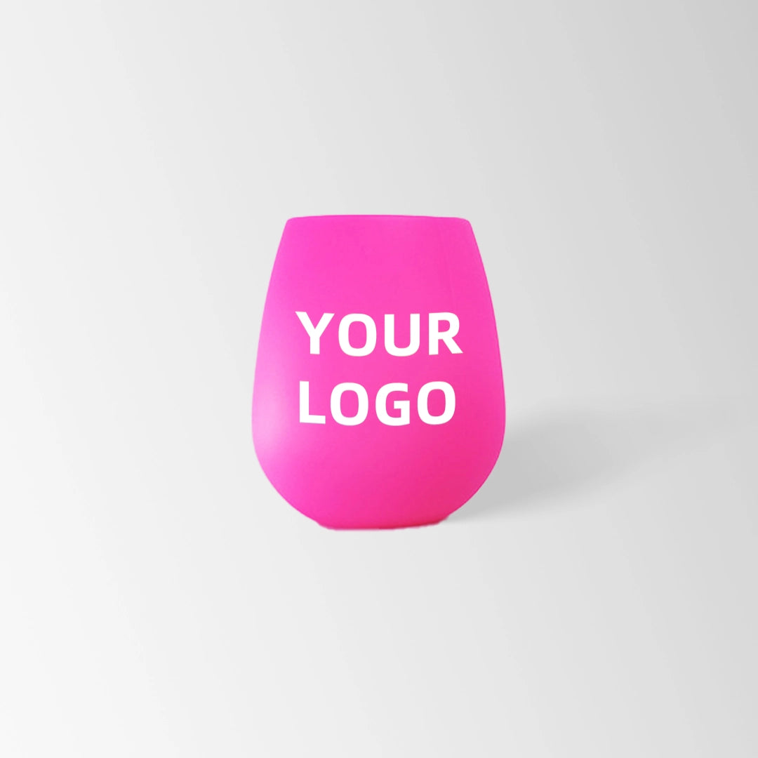Neon pink silicone stemless wine tumbler custom logo