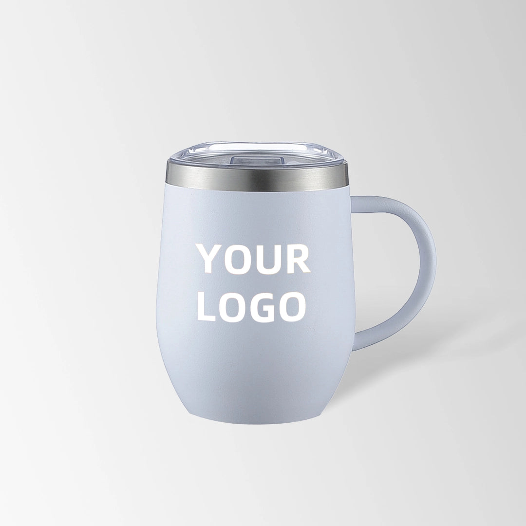 White insulated coffee mug with handle custom logo