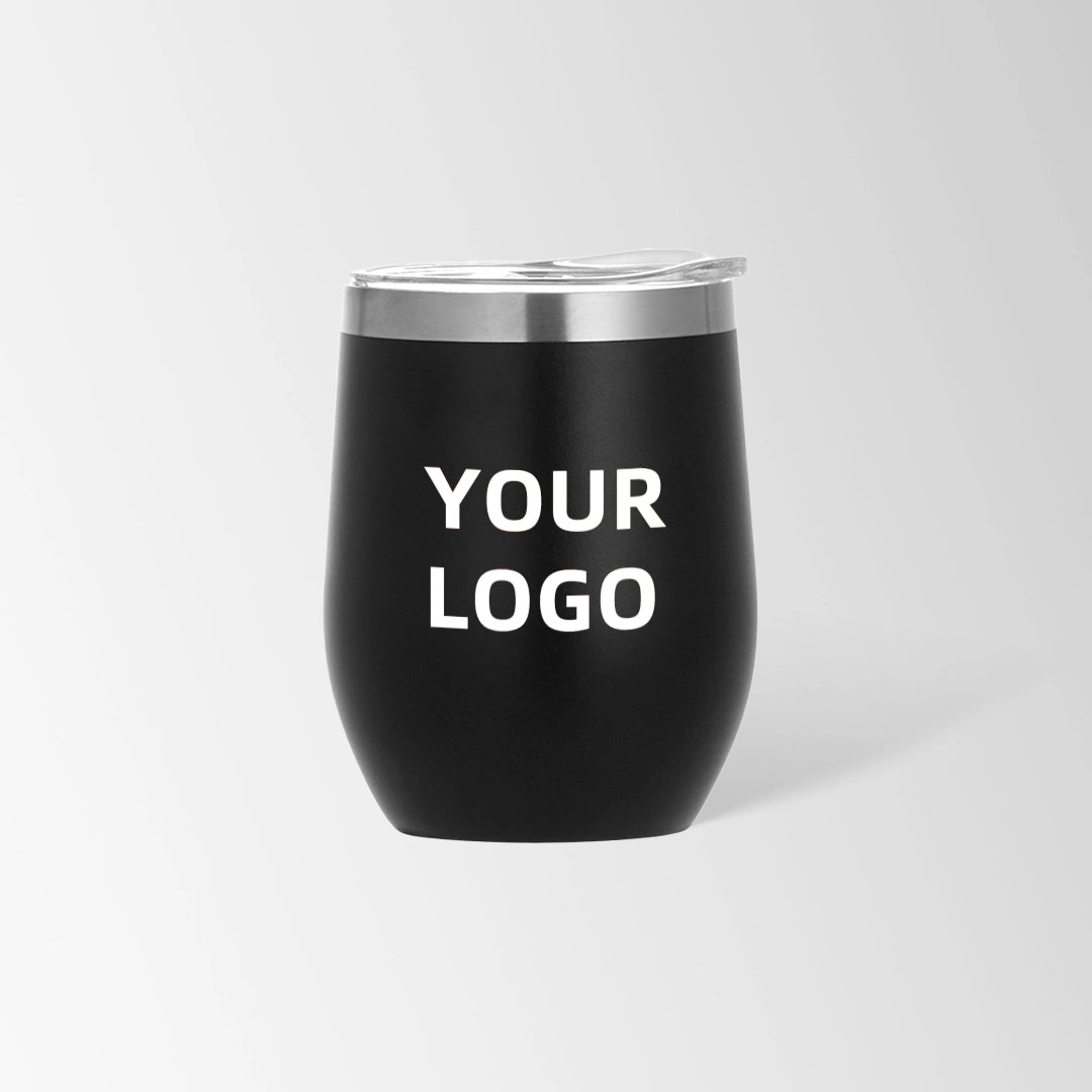 Black insulated wine tumbler custom logo