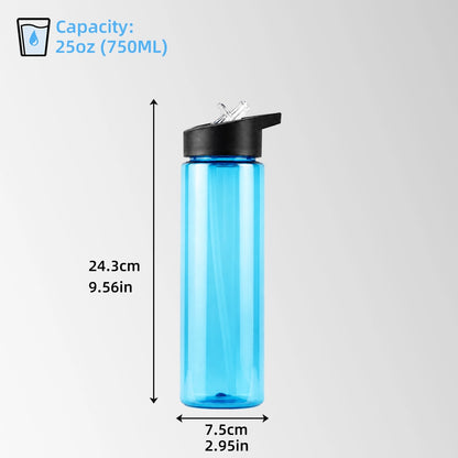 25 oz. Light Blue Plastic Sports Water Bottle size and capacity chart