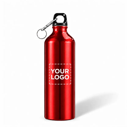 25 oz red aluminum water bottle with carabiner