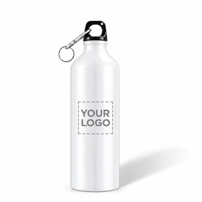 25 oz white aluminum water bottle with carabiner