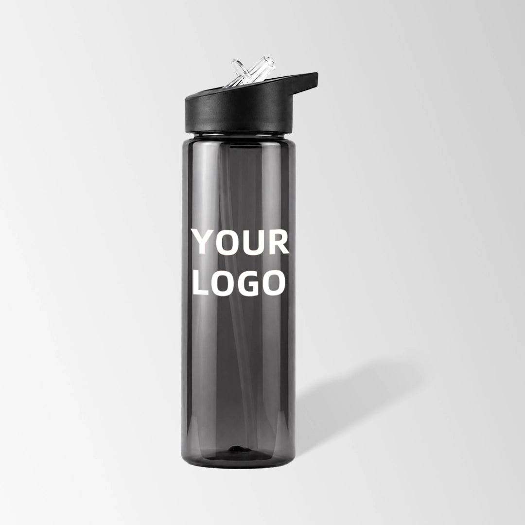 25 oz. Black Plastic Sports Water Bottle with Flip Straw Lid