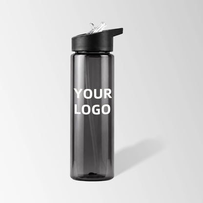 25 oz. Black Plastic Sports Water Bottle with Flip Straw Lid