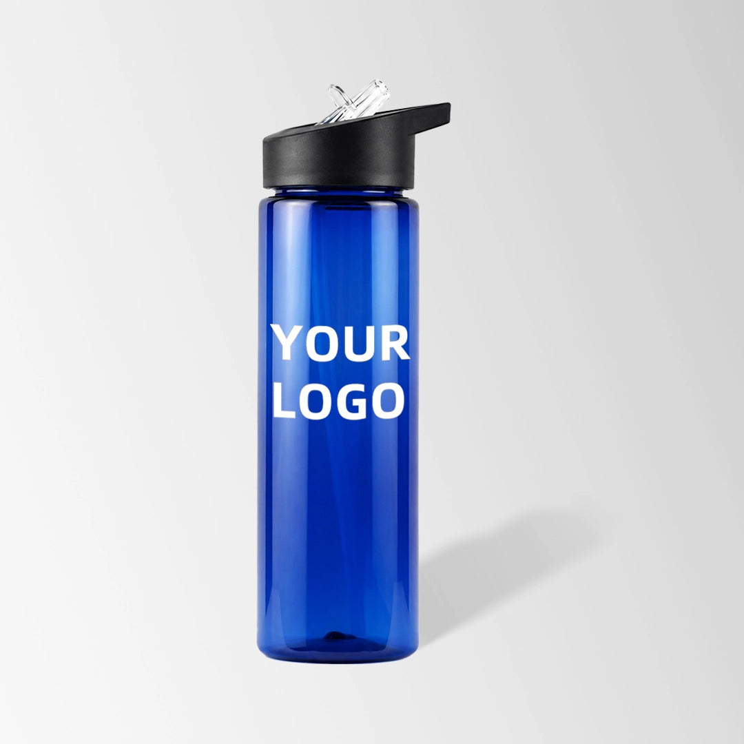 25 oz. Dark Blue Plastic Sports Water Bottle with Flip Straw Lid