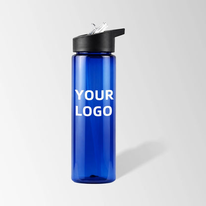 25 oz. Dark Blue Plastic Sports Water Bottle with Flip Straw Lid
