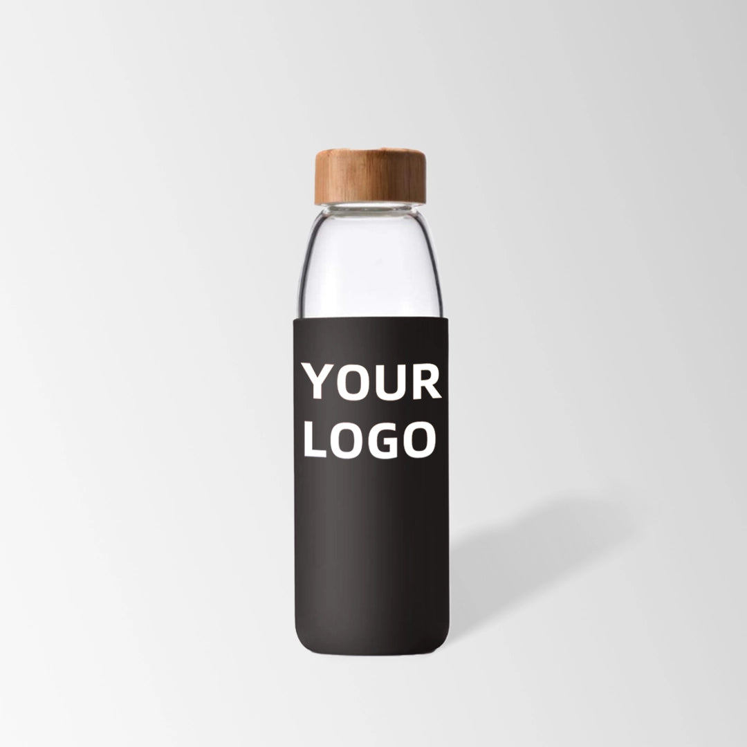 25 oz. Glass Water Bottle with Bamboo Lid and Black Silicone Sleeve