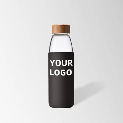 25 oz. Glass Water Bottle with Bamboo Lid and Black Silicone Sleeve