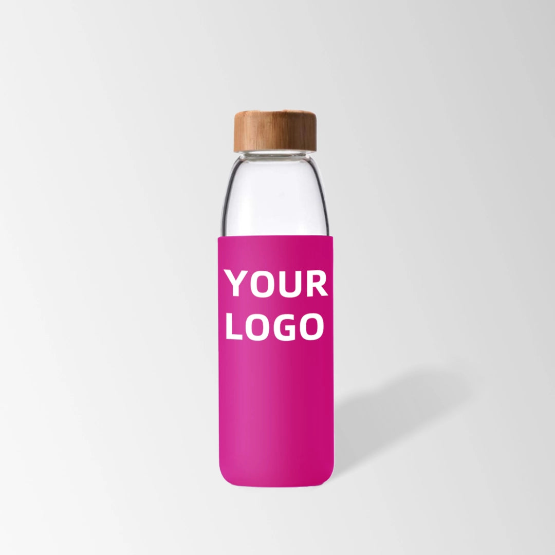 25 oz. Glass Water Bottle with Bamboo Lid and Magenta Silicone Sleeve
