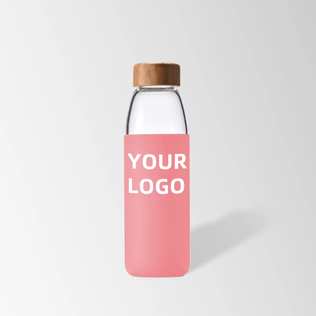 25 oz. Glass Water Bottle with Bamboo Lid and Pink Silicone Sleeve