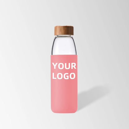 25 oz. Glass Water Bottle with Bamboo Lid and Pink Silicone Sleeve