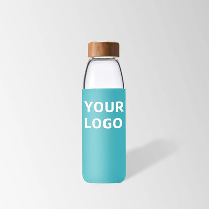 25 oz. Glass Water Bottle with Bamboo Lid and Turquoise Silicone Sleeve