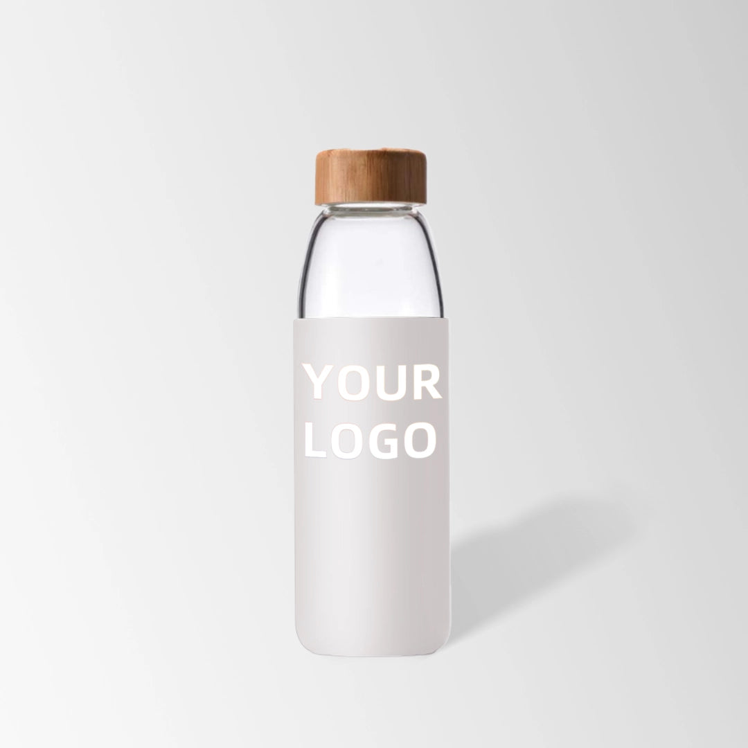 25 oz. Glass Water Bottle with Bamboo Lid and White Silicone Sleeve
