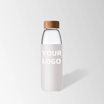 25 oz. Glass Water Bottle with Bamboo Lid and White Silicone Sleeve