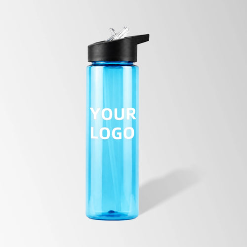 25 oz. Light Blue Plastic Sports Water Bottle with Flip Straw Lid