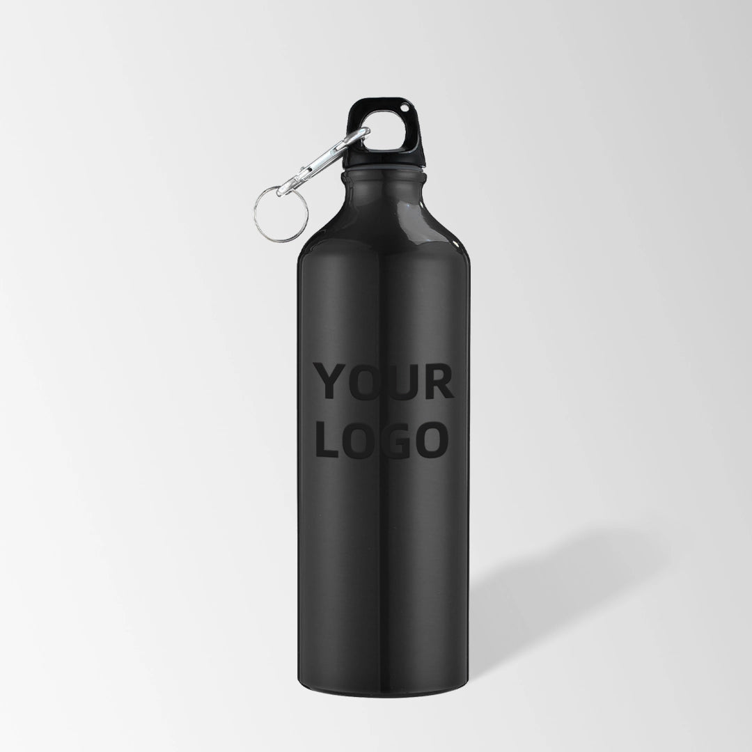 25 oz black aluminum water bottle with carabiner