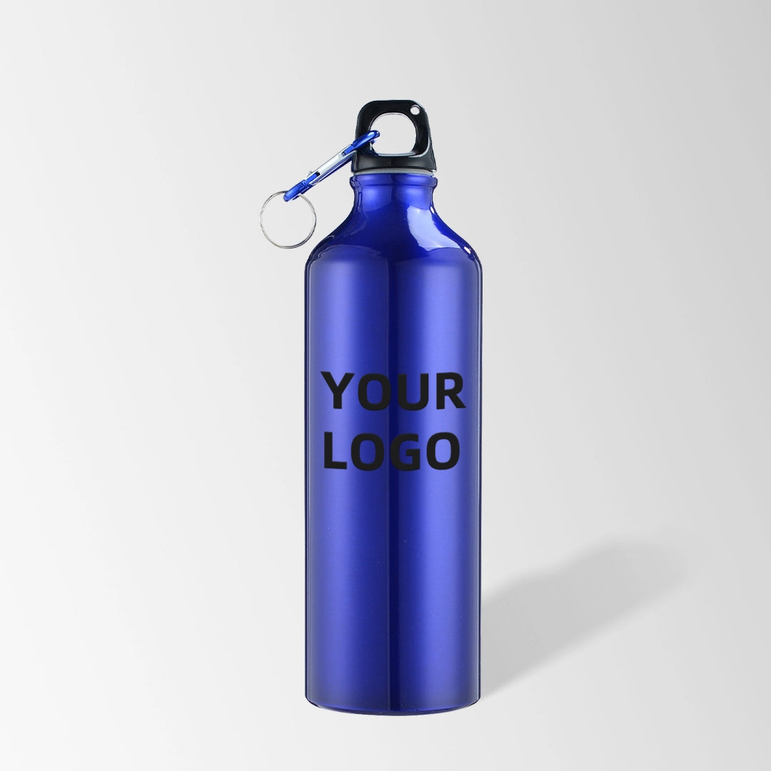 25 oz blue aluminum water bottle with carabiner