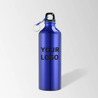 25 oz blue aluminum water bottle with carabiner