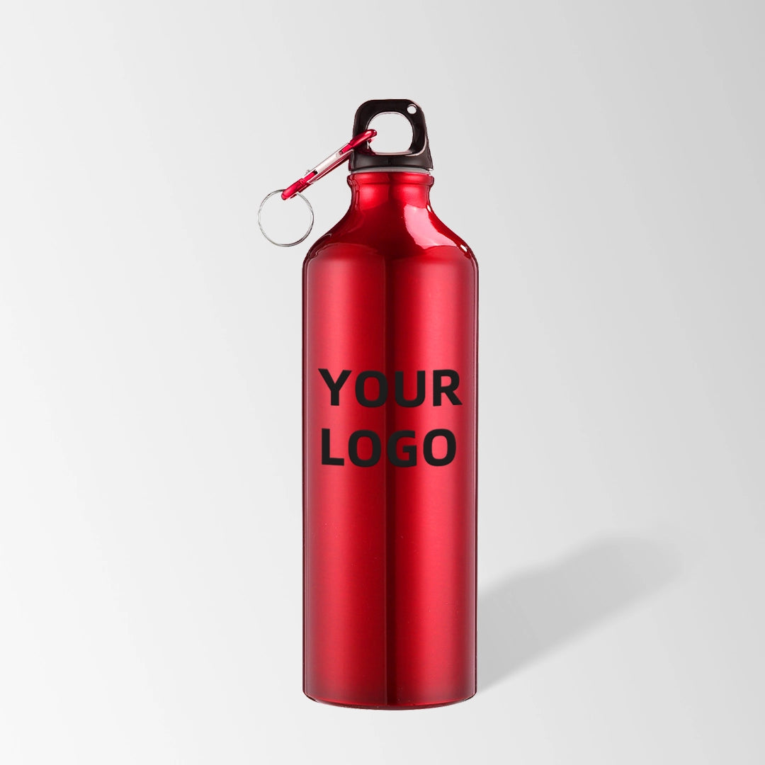 25 oz red aluminum water bottle with carabiner