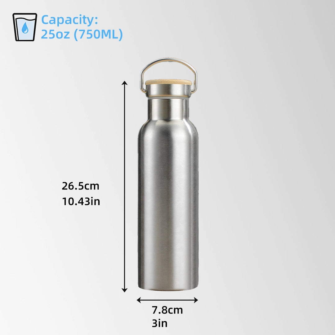 25 oz stainless steel water bottle with bamboo lid size and capacity chart
