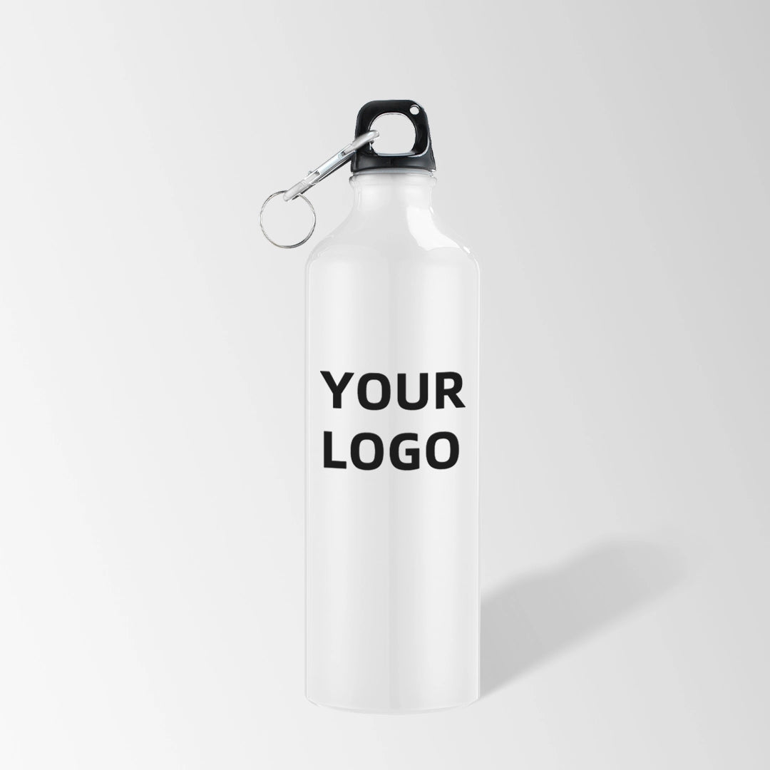25 oz white aluminum water bottle with carabiner