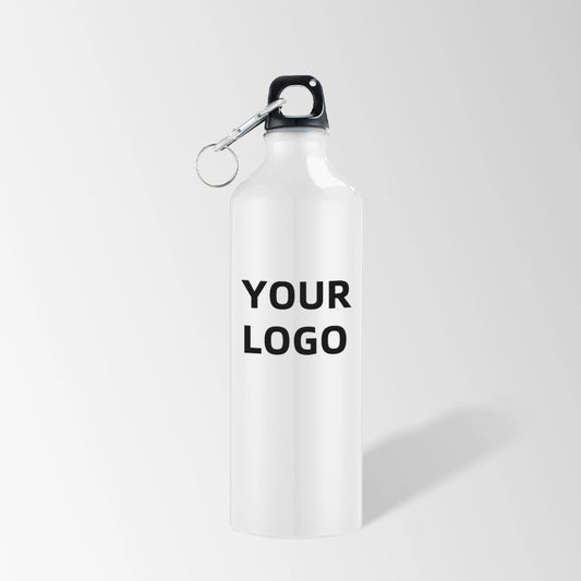25 oz white aluminum water bottle with carabiner