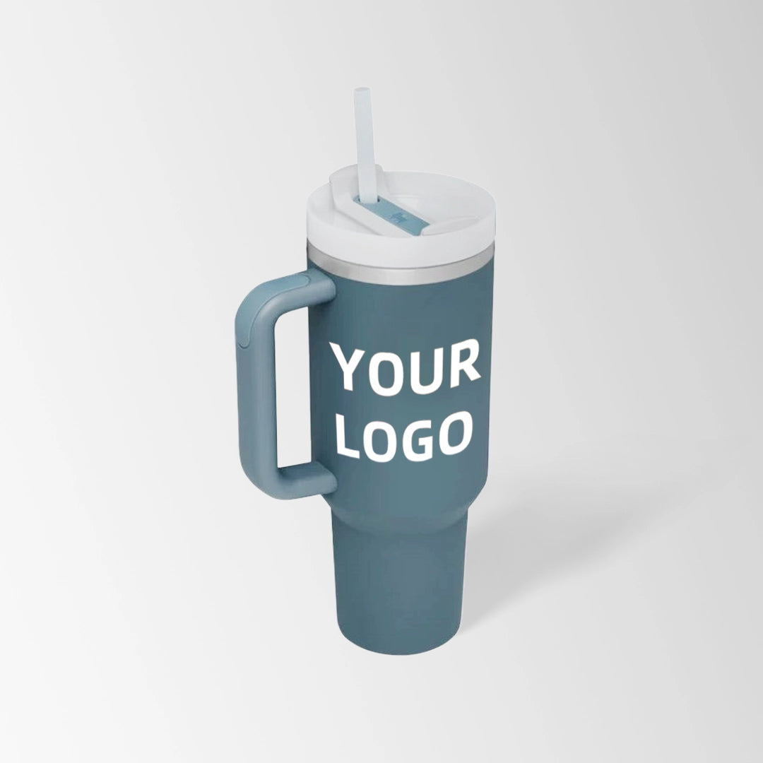 Storm blue insulated tumbler with handle custom logo