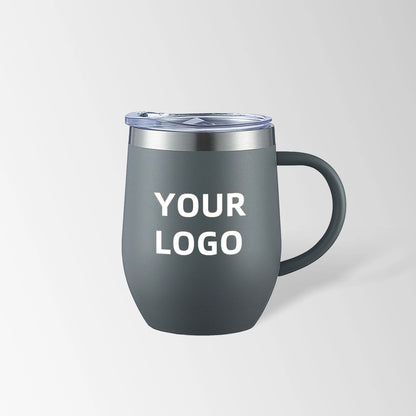Gray insulated coffee mug with handle custom logo