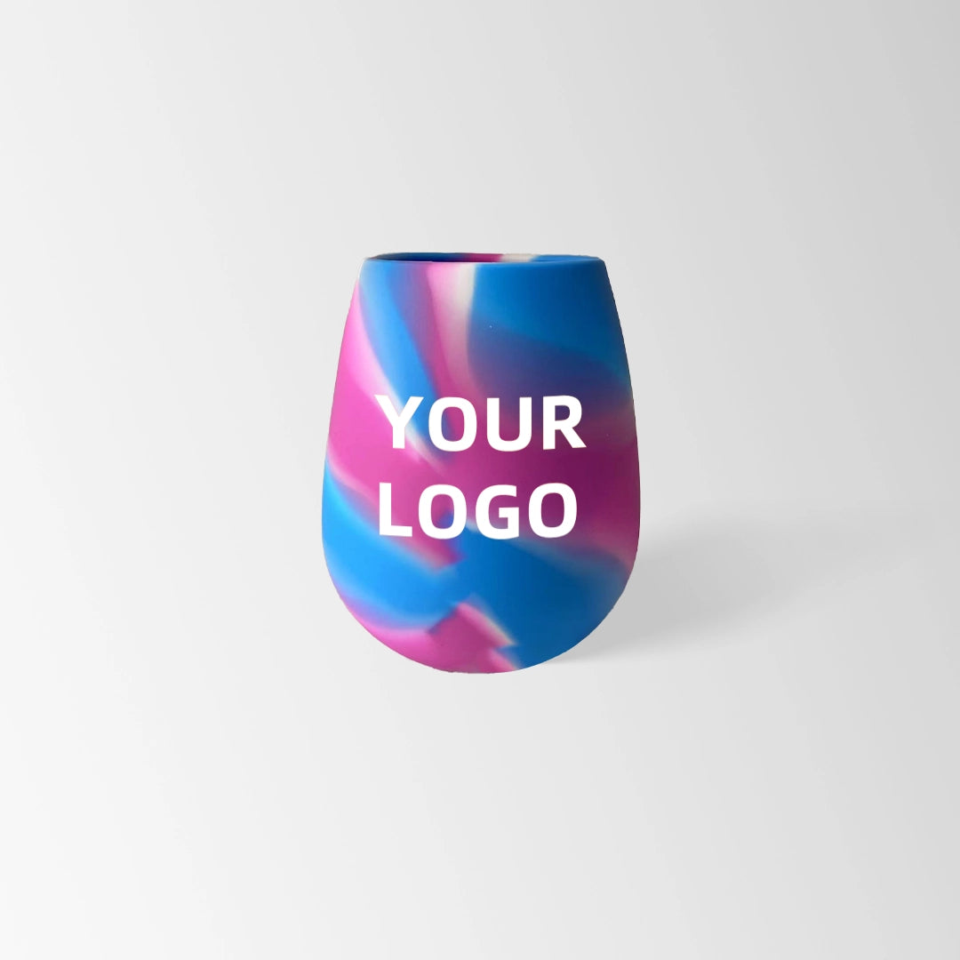 blue pink swirl silicone stemless wine tumbler custom logo