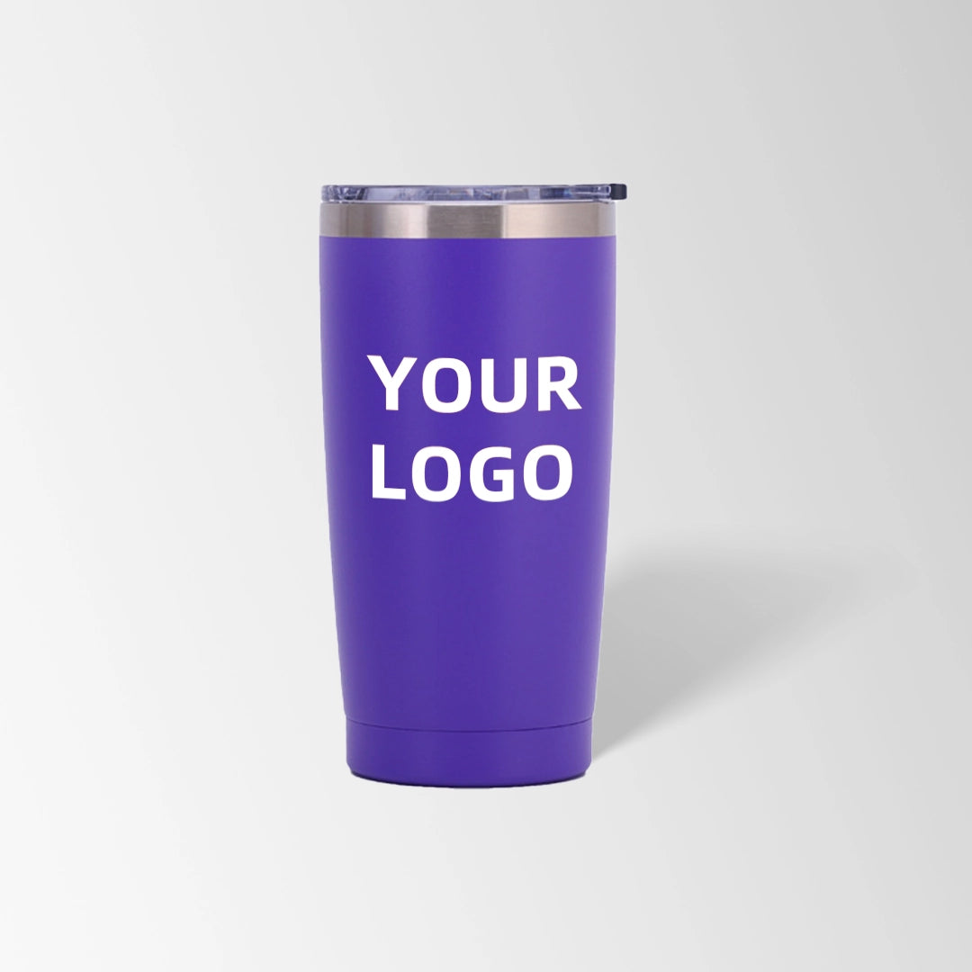 Purple vacuum insulated tumbler custom logo