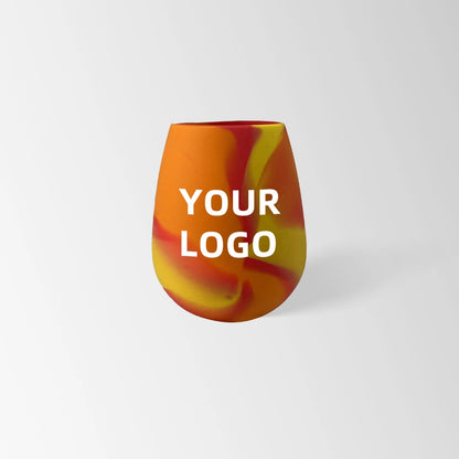 red yellow orange swirl silicone stemless wine tumbler custom logo