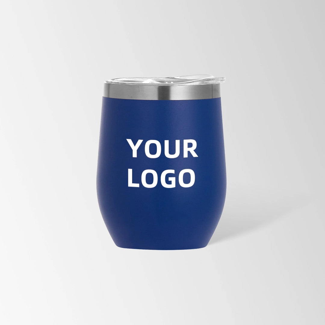 Dark blue insulated wine tumbler custom logo