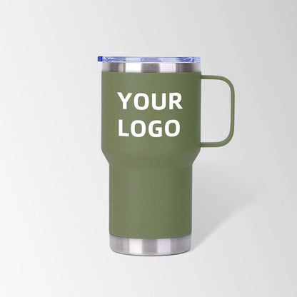 Olive green travel tumbler with handle custom logo