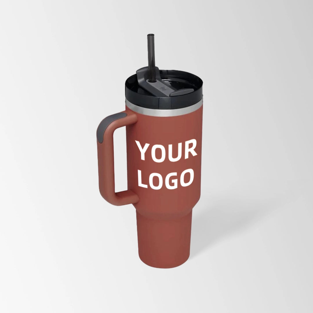 Rust red insulated tumbler with handle custom logo