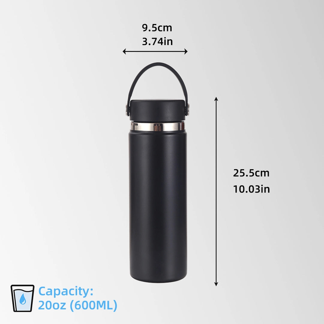 Black water bottle size and dimensions view